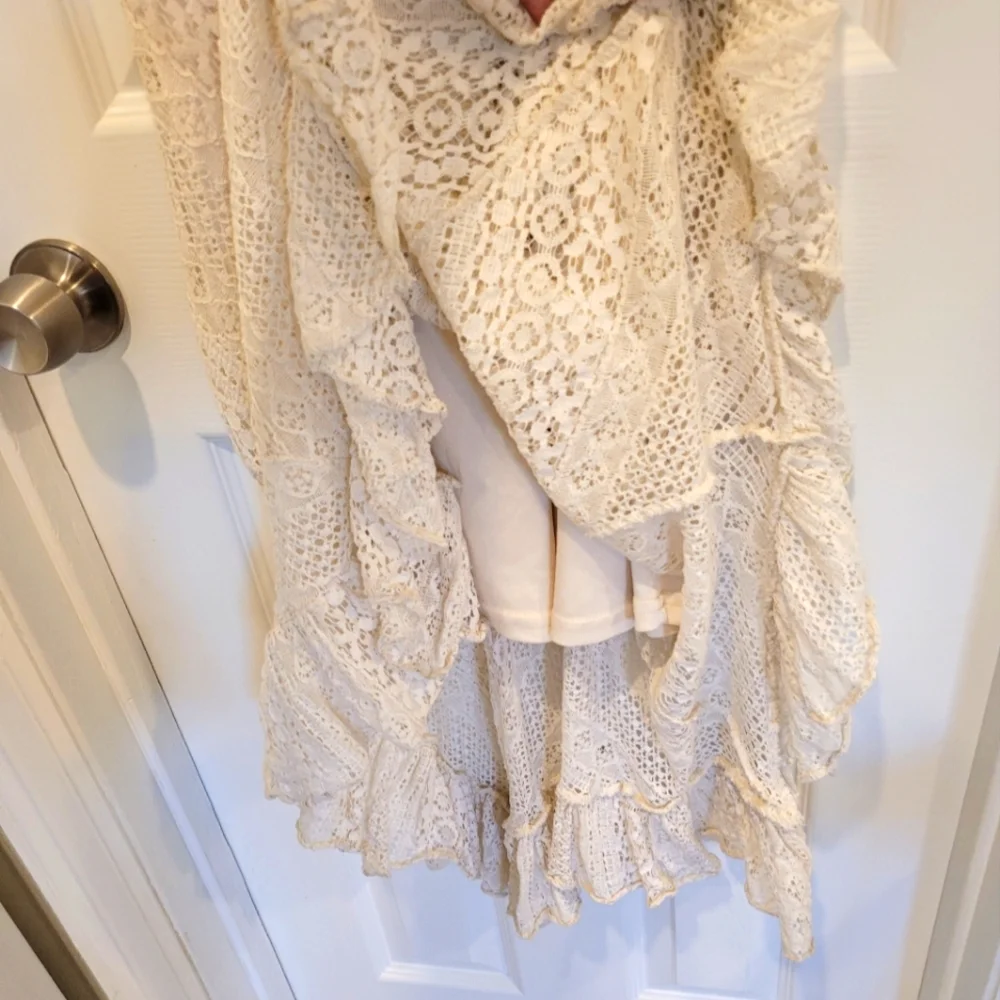 Ivory Lace Allover Sleeveless Chevron Garden Party grandma column dress Size XS